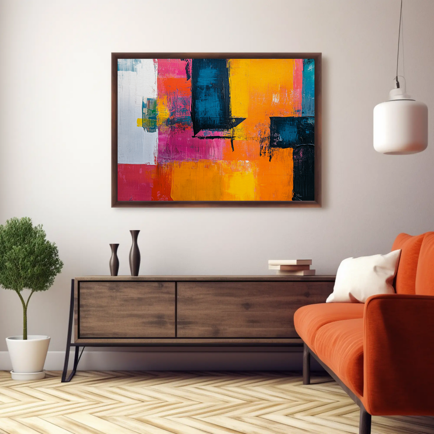 Tableau abstrait multicolore contemporain mockup