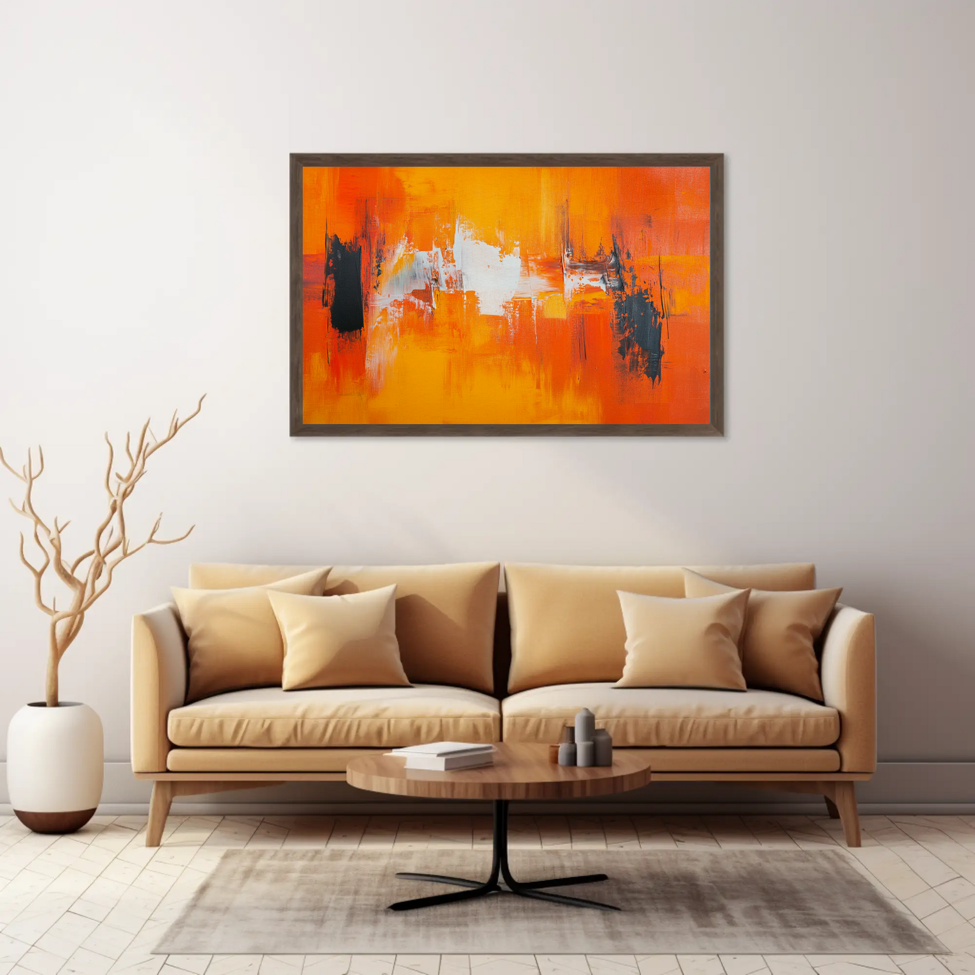 Tableau abstrait orange mockup