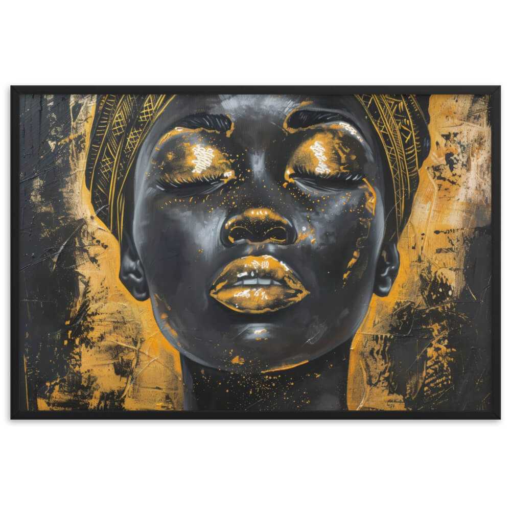 Tableau femme africain noir et or