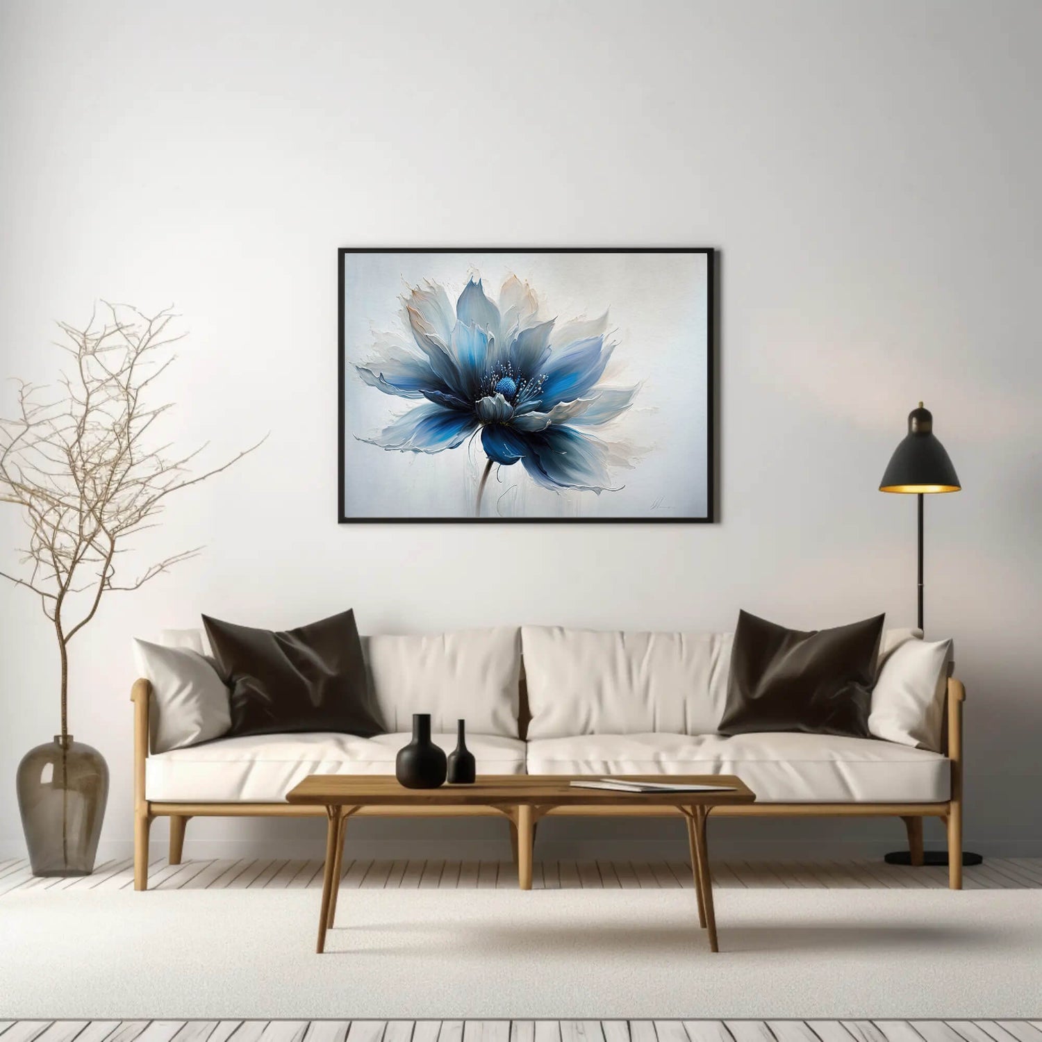 tableau fleur bleu mockup