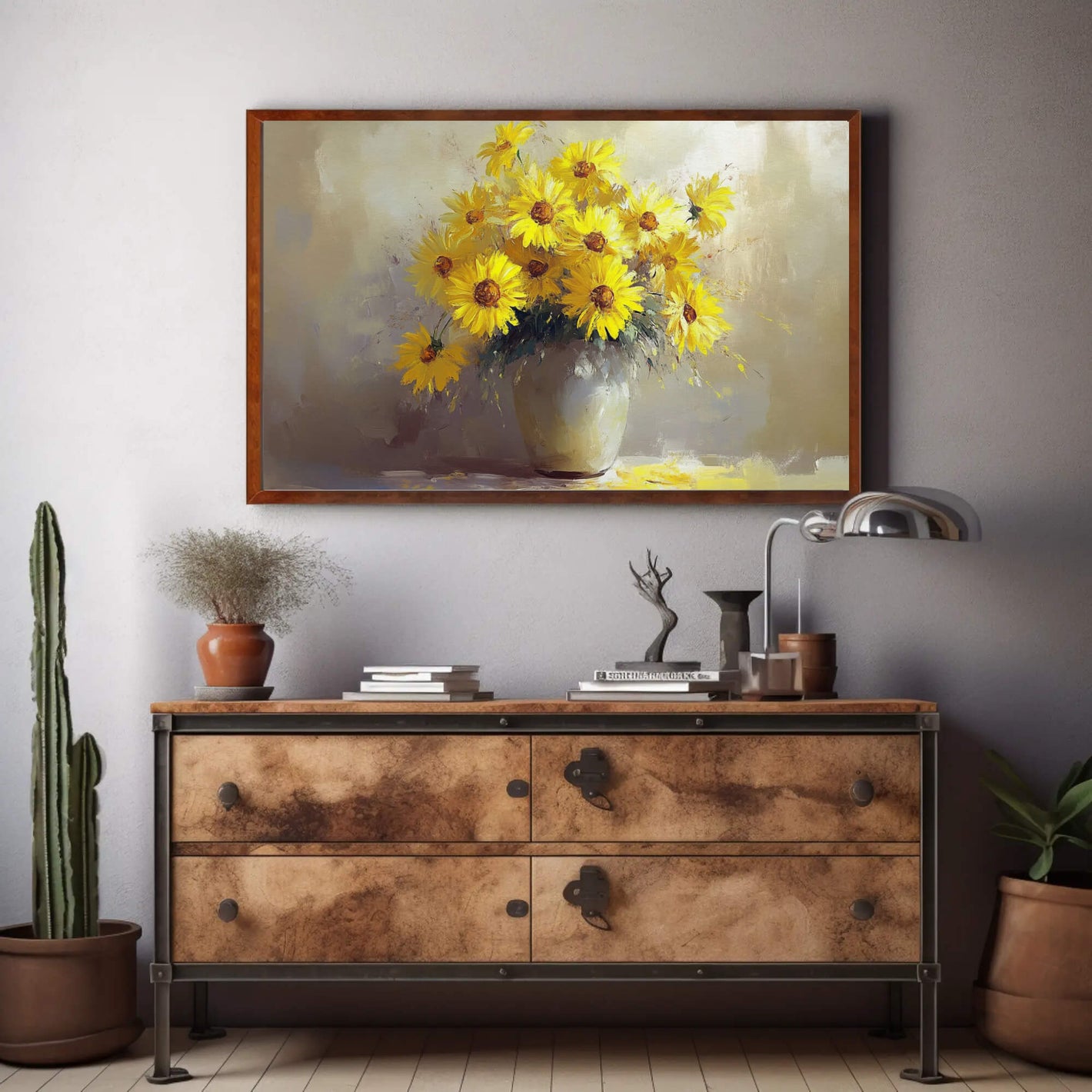 Tableau fleur jaune mockup