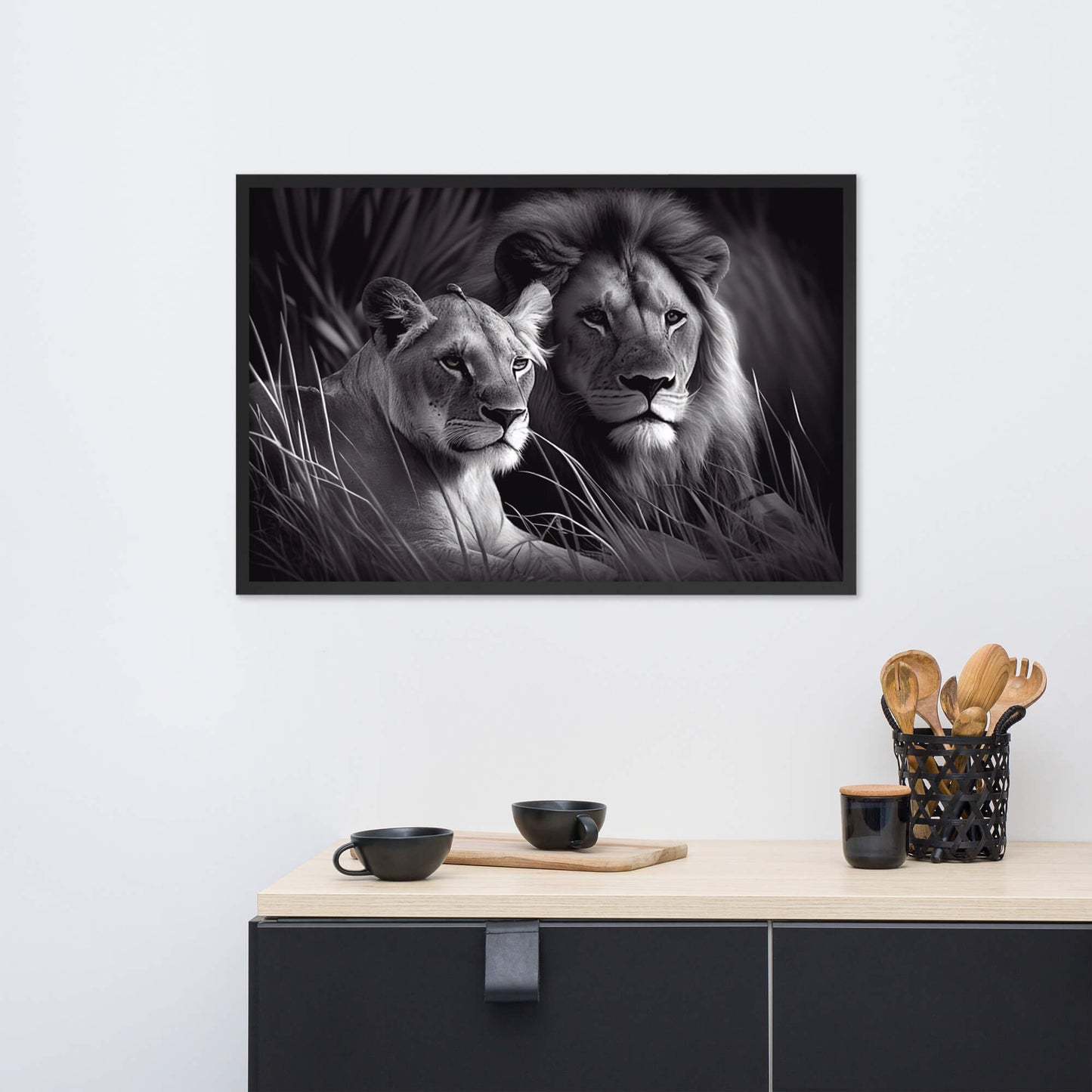 Tableau Lion Lionne Noir Et Blanc