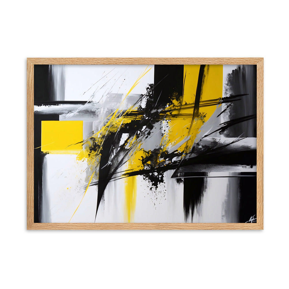 Tableau Abstrait Noir Blanc Jaune