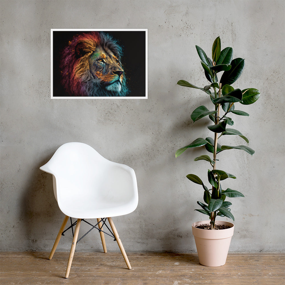 Tableau Lion Noir Et Couleur