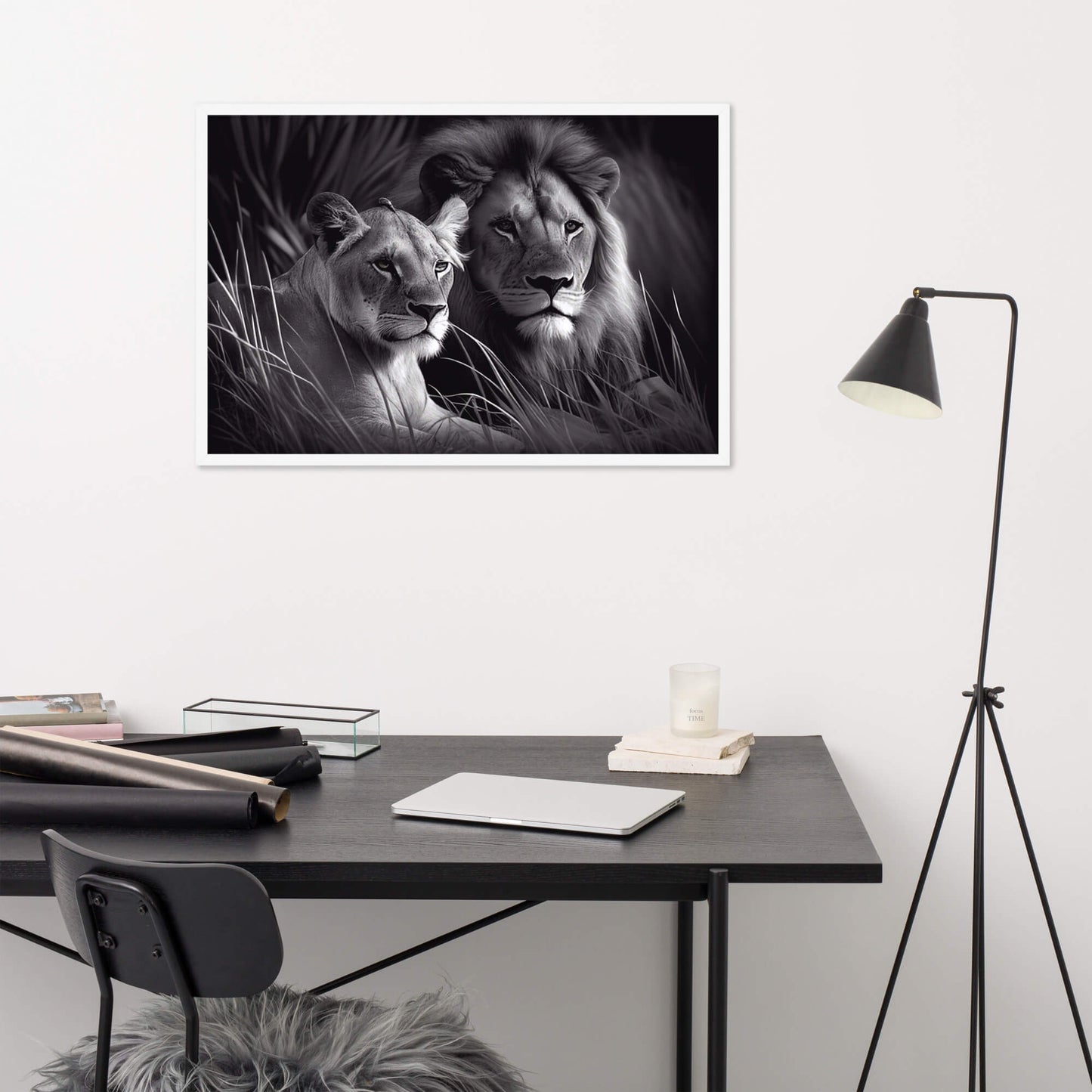 Tableau Lion Lionne Noir Et Blanc