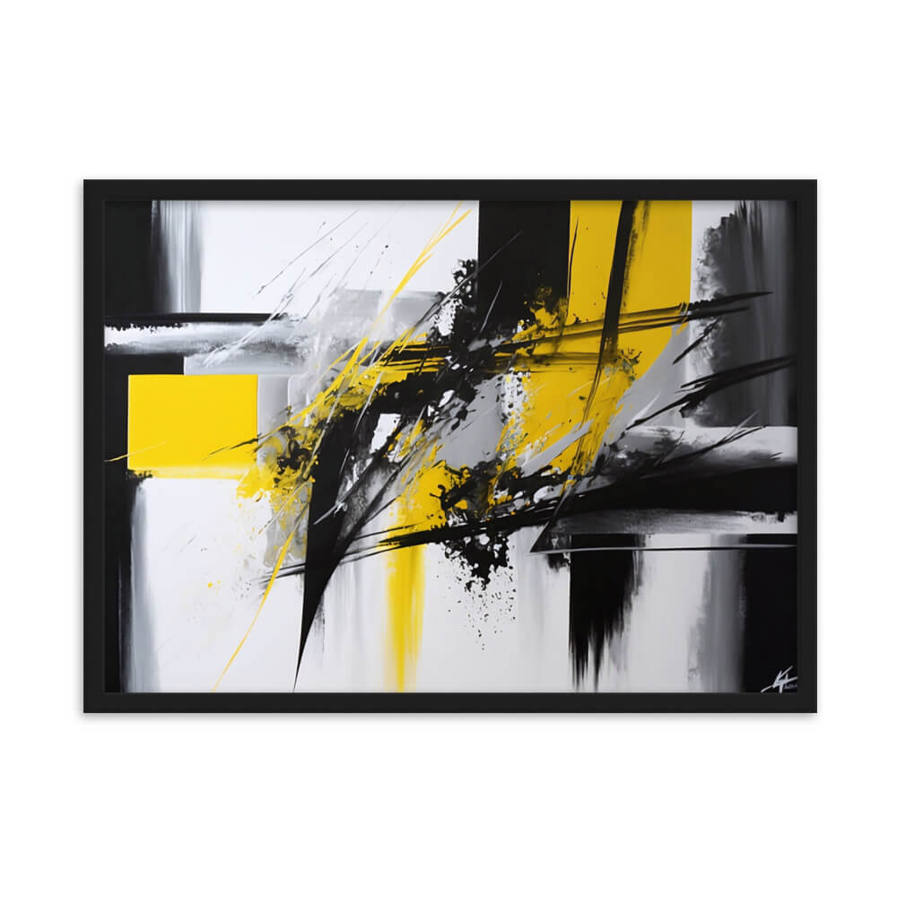 Tableau Abstrait Noir Blanc Jaune