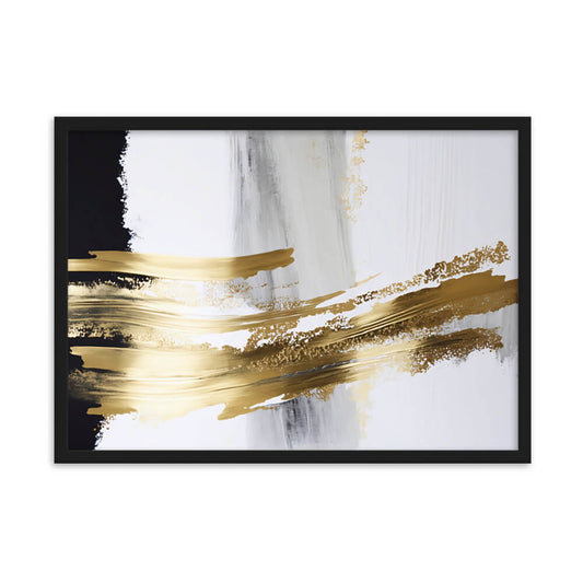 Tableau abstrait noir blanc et or