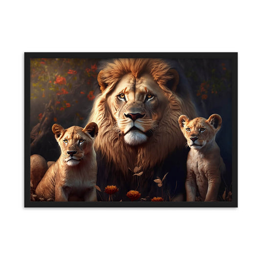 Tableau lion lionne lionceau